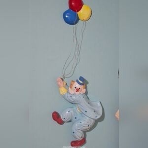 Ceramic Clown Wall Hanging with Balloons  Vintage 80s